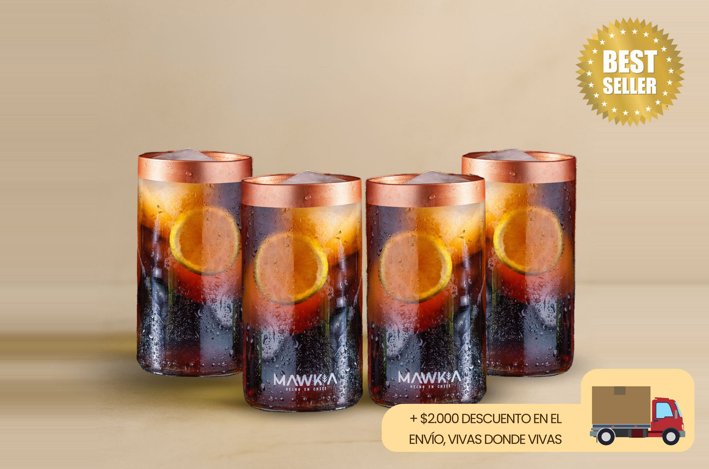 Set Piscolero Nacional (4 vasos) + Descuento en el envío (Sólo para clientes Mawka).