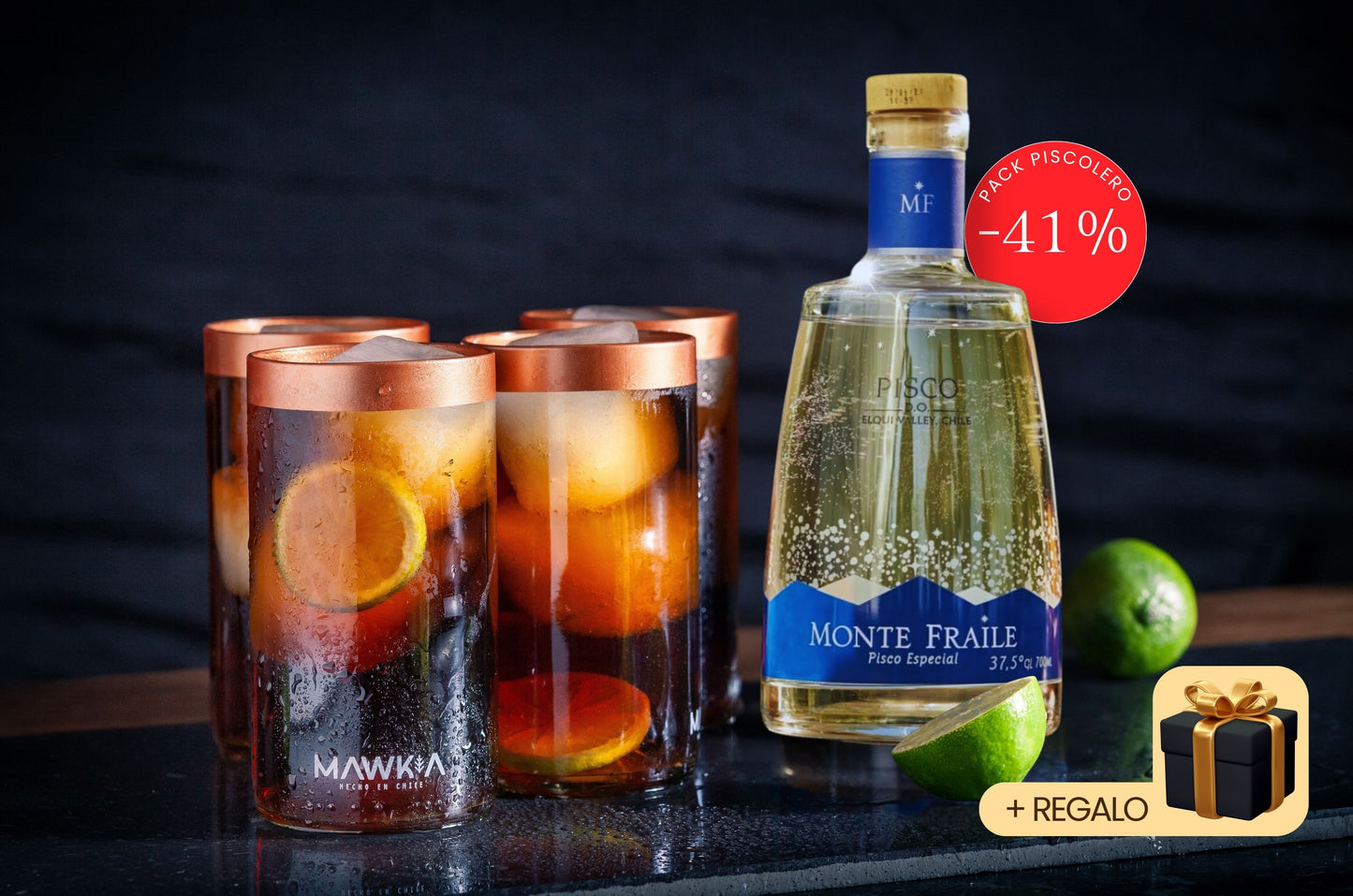 Pack Piscolero: Set de 4 vasos Piscolero Nacional + Pisco Monte Fraile + Recetario de autor + Videos guiados por un Barman + Botánico deshidratado + REGALO sorpresa GRATIS