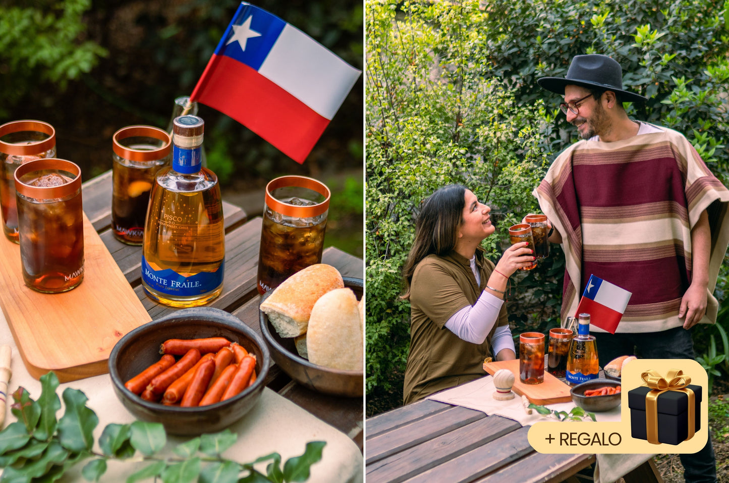 Pack Piscola Dieciochera: Set de 4 vasos Piscolero Nacional + Pisco Monte Fraile + Recetario de autor + Videos guiados por un Barman + Botánico deshidratado + REGALO sorpresa GRATIS