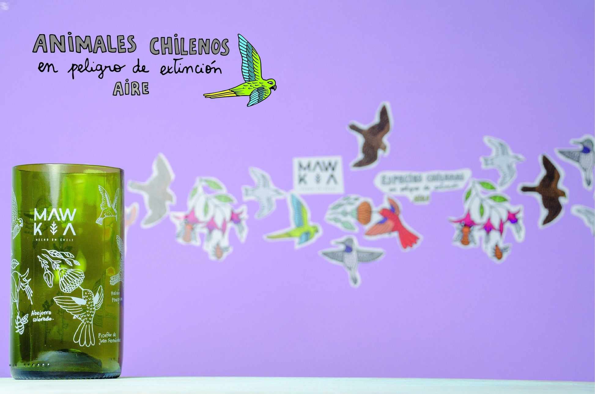 Set de 3 vasos Animales Chilenos en Peligro de Extinción - (450 cc c/u) - Mawka