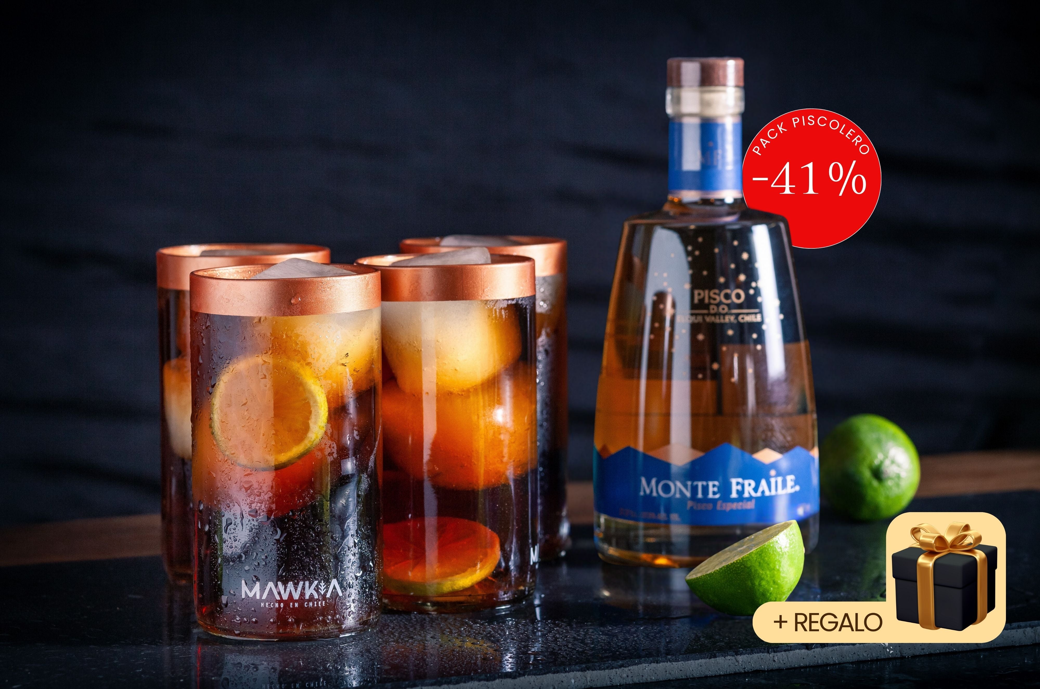 Pack Piscolero: Set de 4 vasos Piscolero Nacional + Pisco Monte Fraile + Recetario de autor + Videos guiados por un Barman + Botánico deshidratado + REGALO sorpresa GRATIS