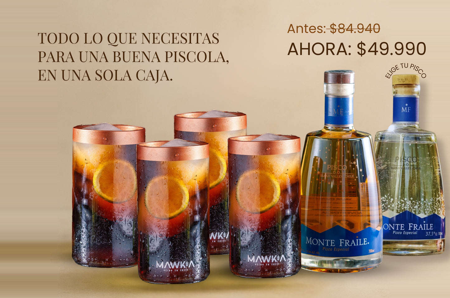 Pack Piscolero: Set de 4 vasos Piscolero Nacional + Pisco Monte Fraile + Recetario de autor + Videos guiados por un Barman + Botánico deshidratado + REGALO sorpresa GRATIS