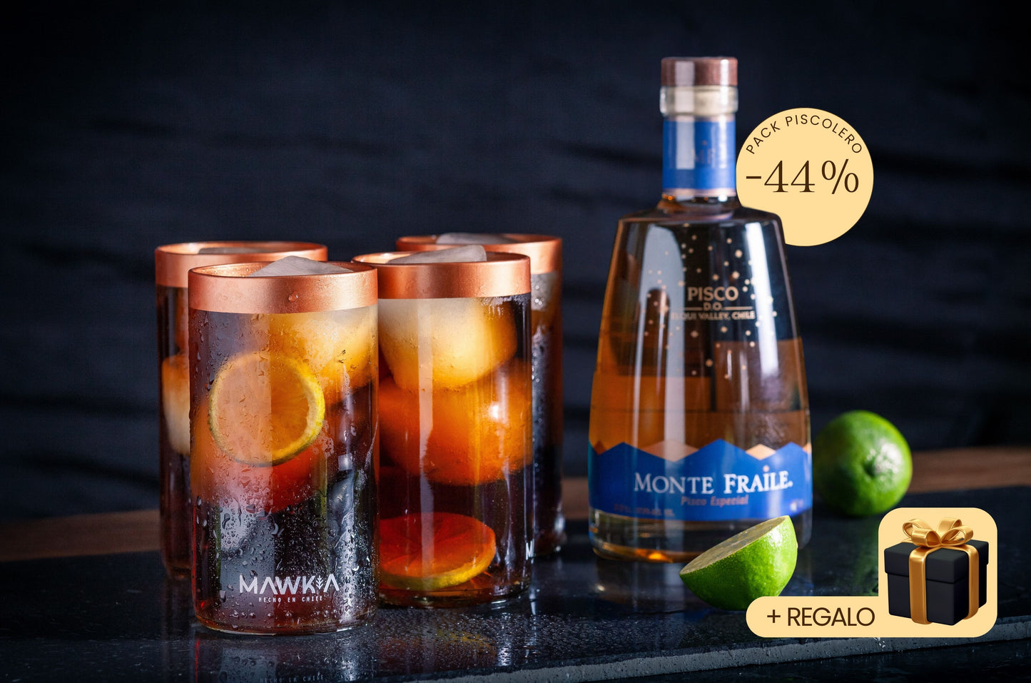 Pack Piscolero: Set de 4 vasos Piscolero Nacional + Pisco Monte Fraile + Recetario de autor + Videos guiados por un Barman + Botánico deshidratado + REGALO sorpresa GRATIS