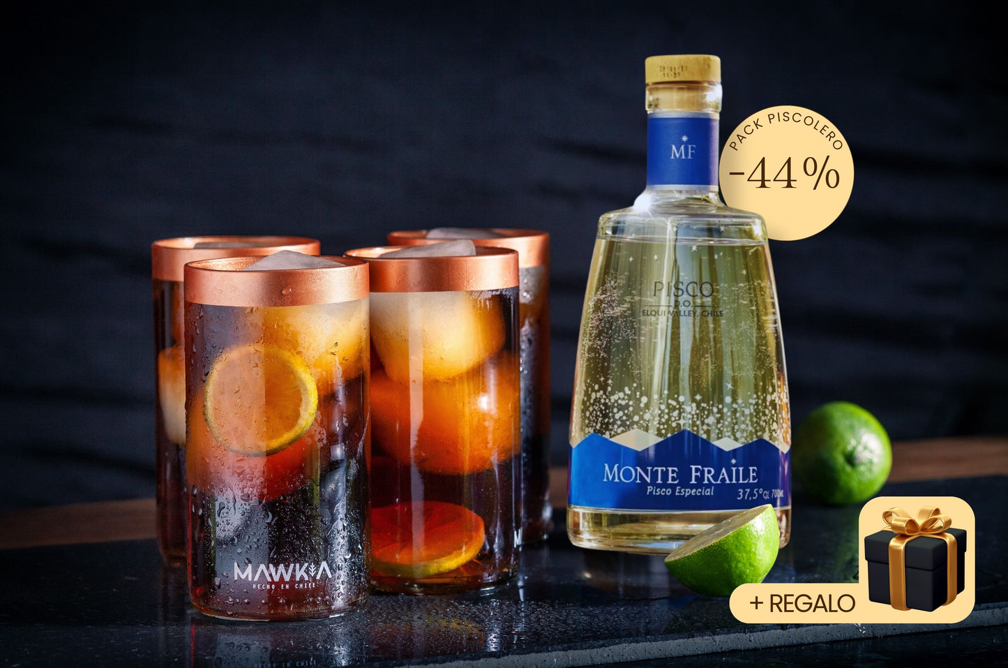 Pack Piscolero: Set de 4 vasos Piscolero Nacional + Pisco Monte Fraile + Recetario de autor + Videos guiados por un Barman + Botánico deshidratado + REGALO sorpresa GRATIS