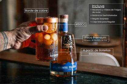 Pack Piscolero: Set de 4 vasos Piscolero Nacional + Pisco Monte Fraile + Recetario de autor + Videos guiados por un Barman + Botánico deshidratado + REGALO sorpresa  + envío GRATIS