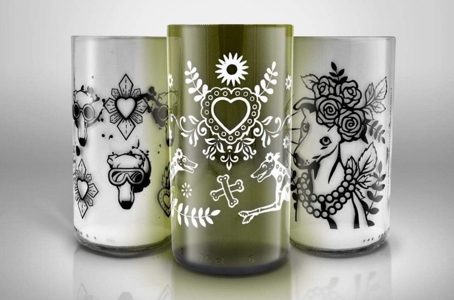 Set de 3 vasos Corazón de Galgo - (450 cc c/u) - Mawka